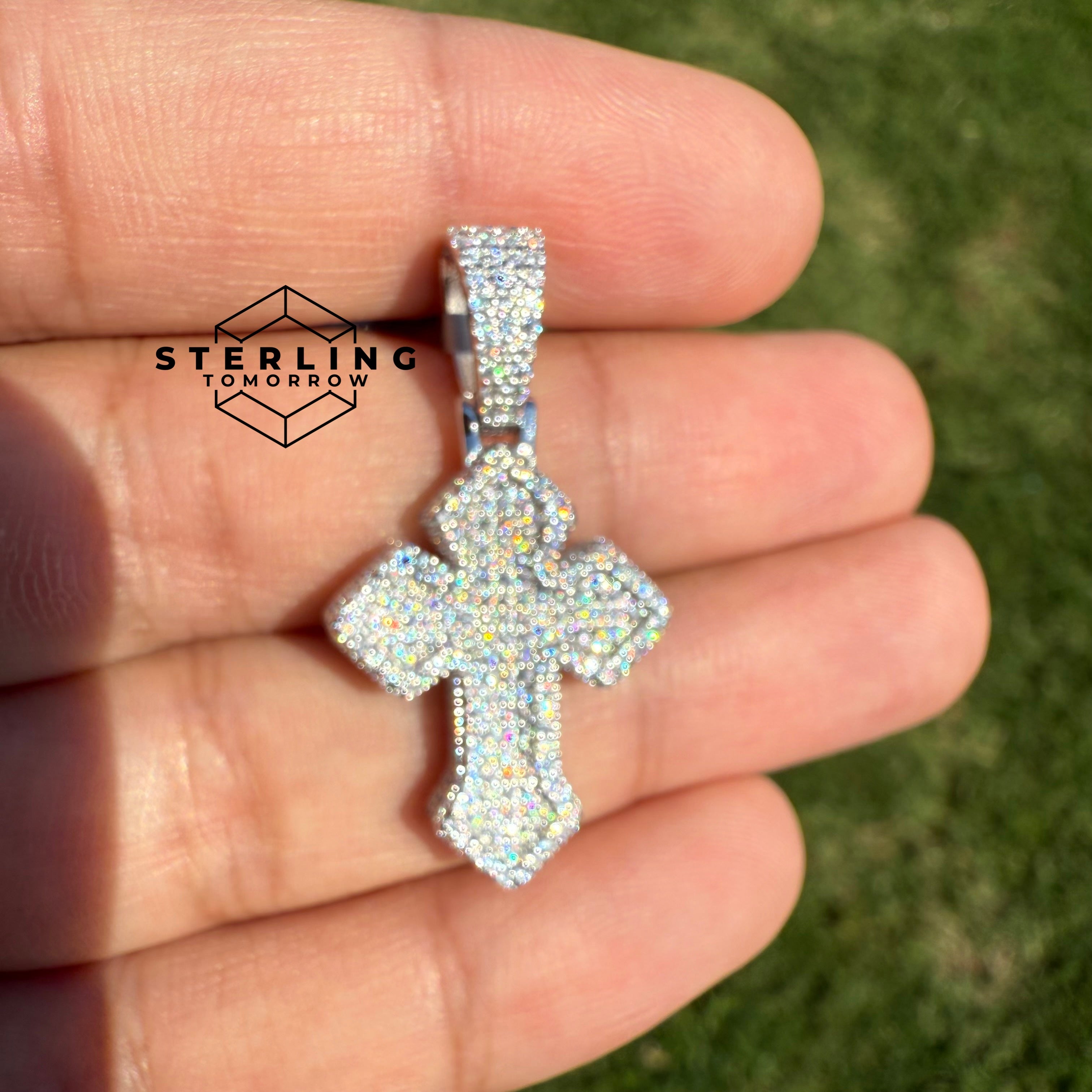 Moissanite Gothic Fully Iced 1.4" Cross Pendant