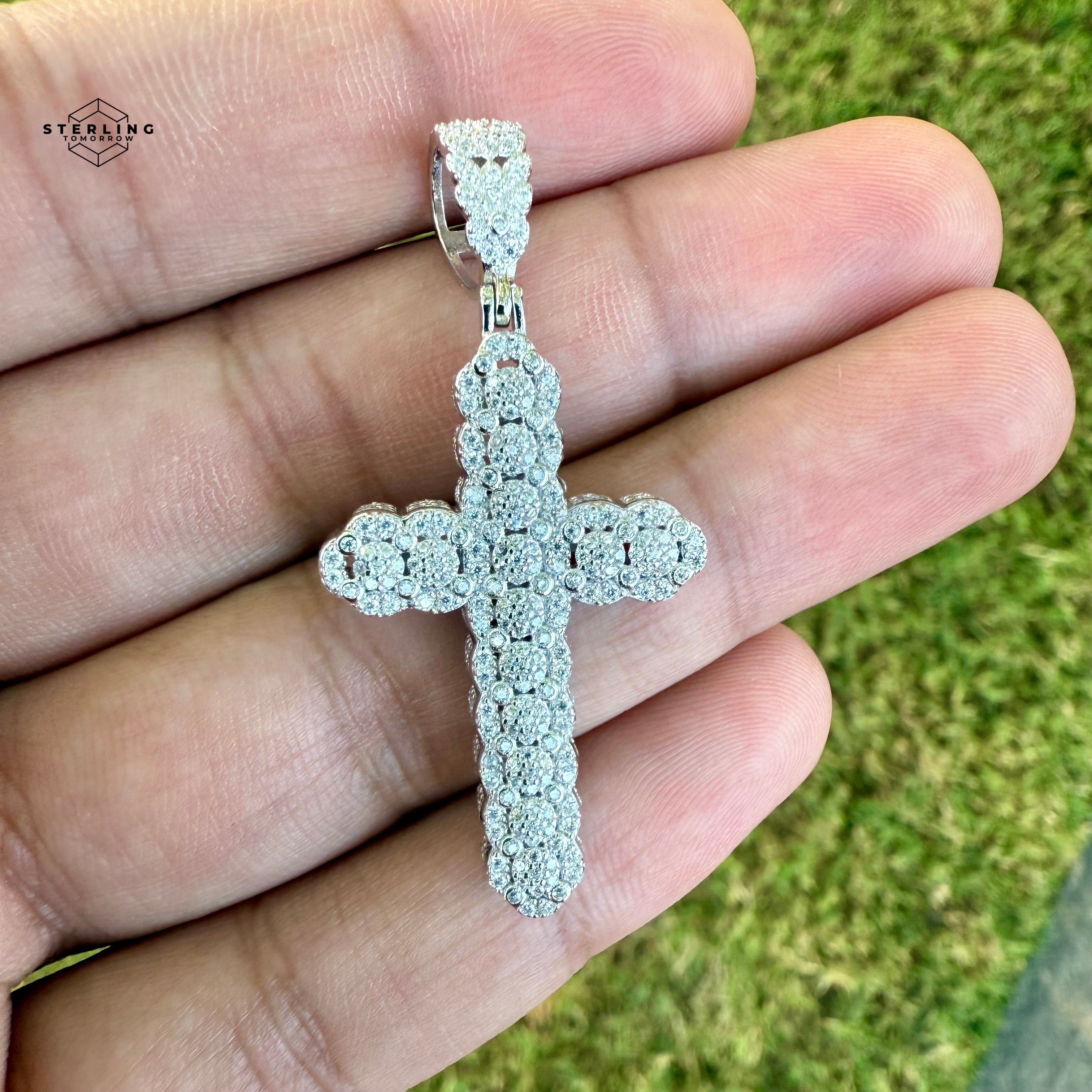 Moissanite Fully Iced Cross 2" Pendant