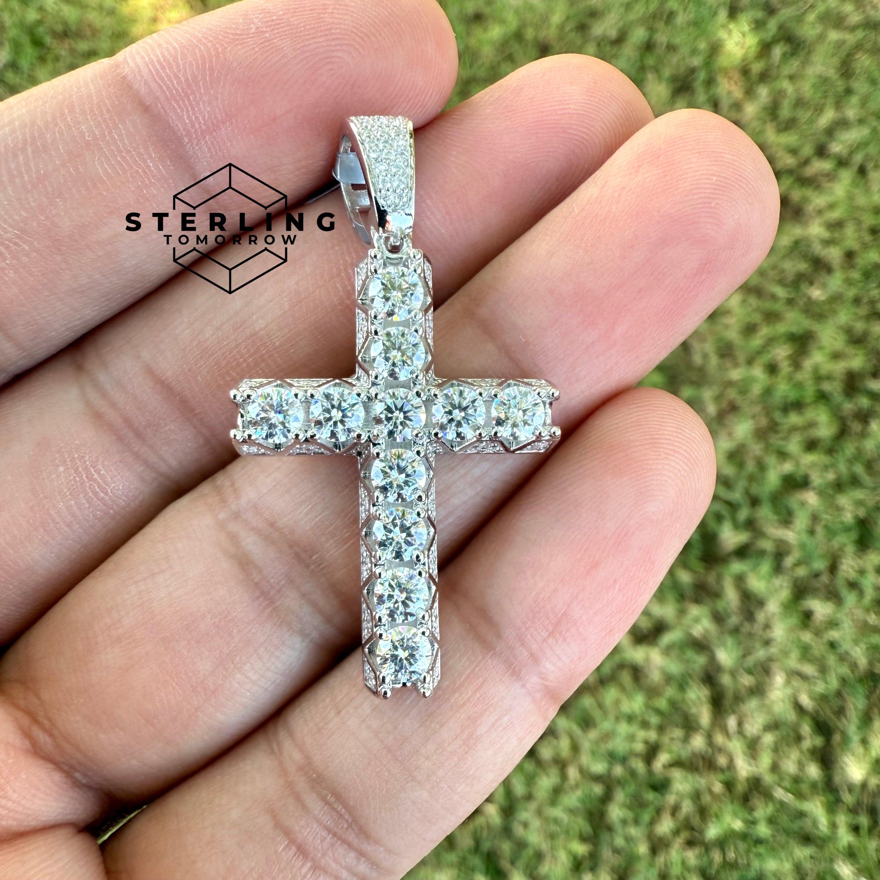 Moissanite Fully Iced Tennis Cross 1.6" Pendant