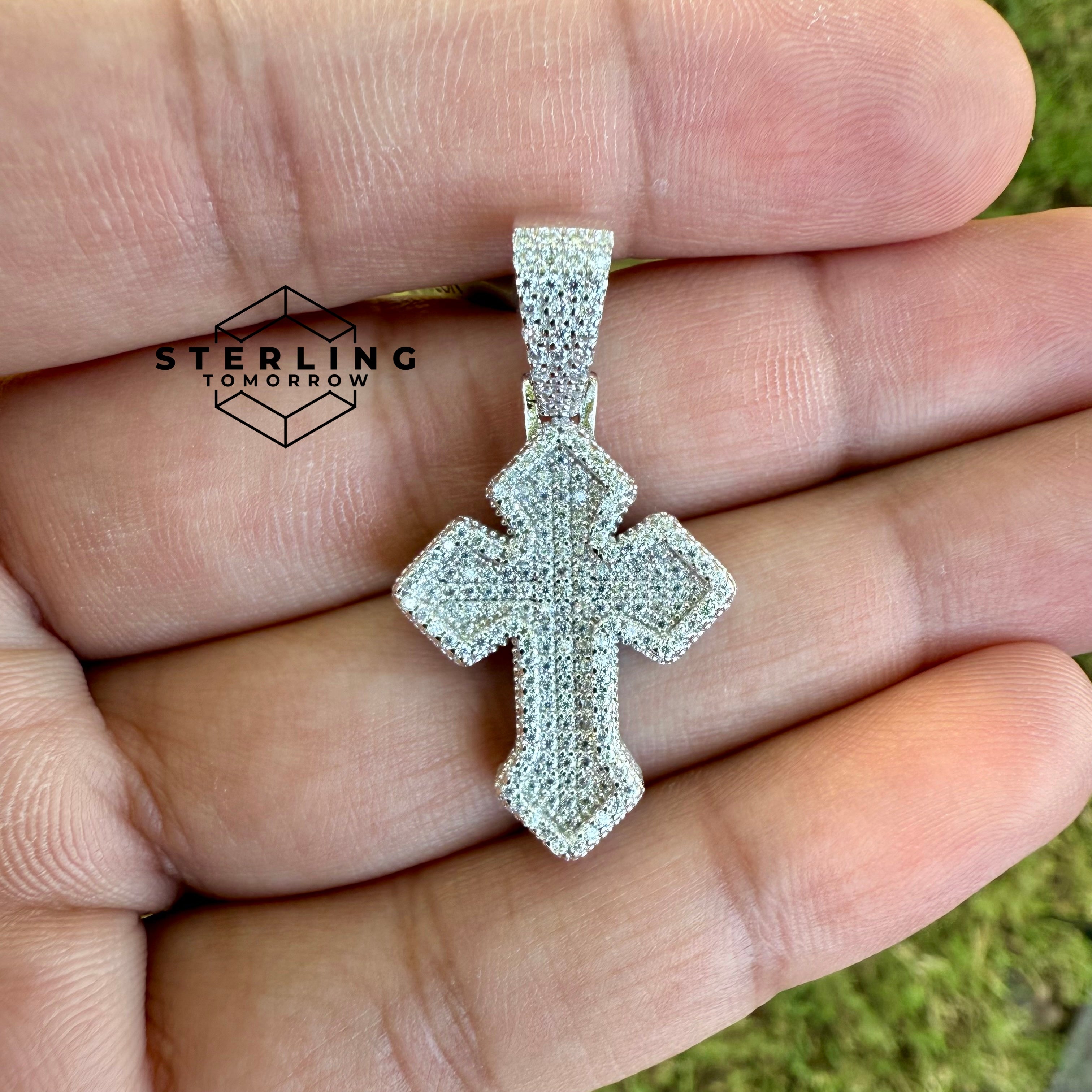 Moissanite Gothic Fully Iced 1.4" Cross Pendant