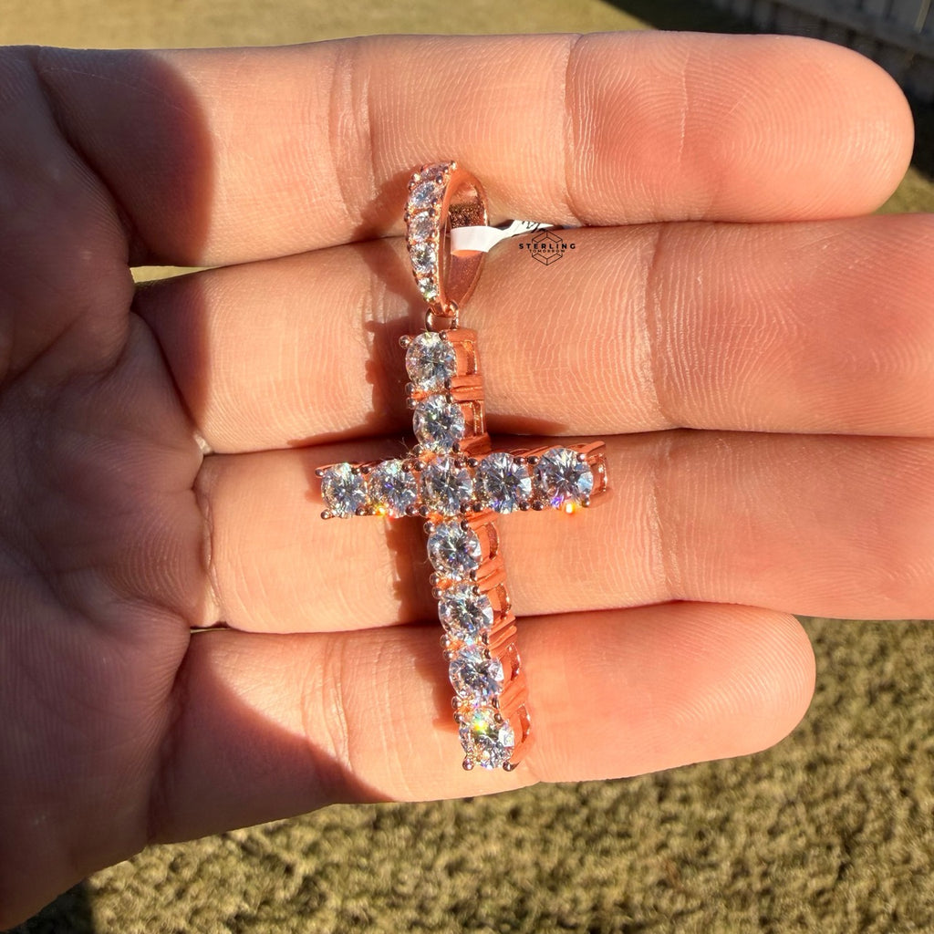 Moissanite 2" Rose Tennis Cross Pendant