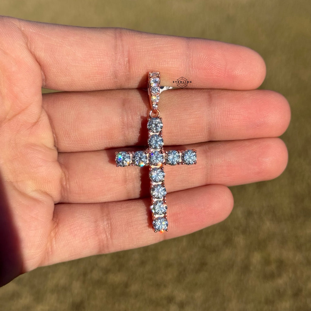 Moissanite 2" Rose Tennis Cross Pendant