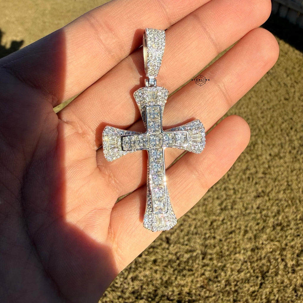 Moissanite MultiCut Cross Pendant + Rope Chain