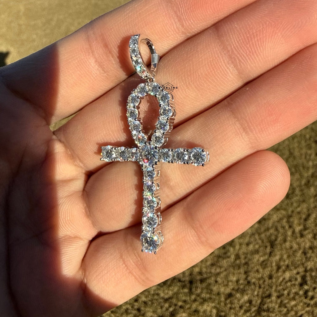 Moissanite Ankh Pendant - 925 Sterling Silver