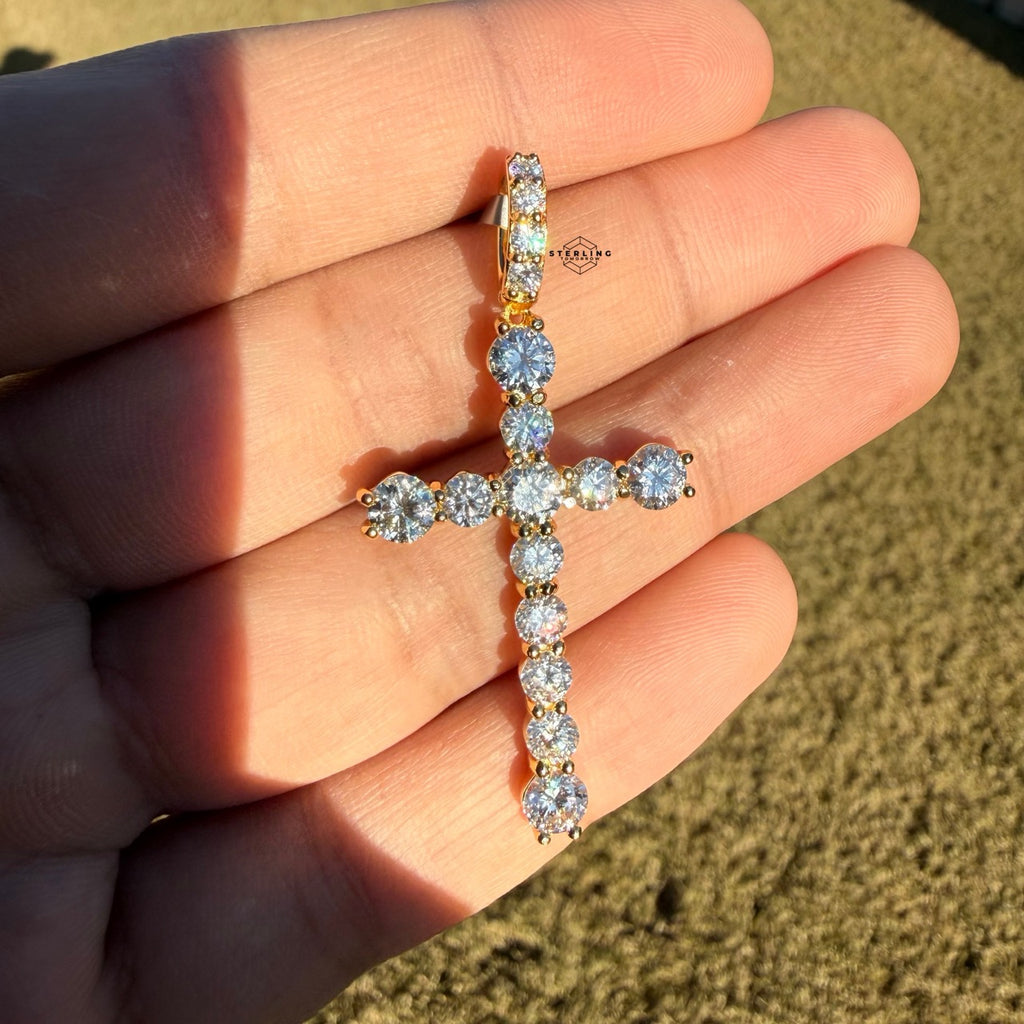 Moissanite Iced Gold Tone Cross Pendant