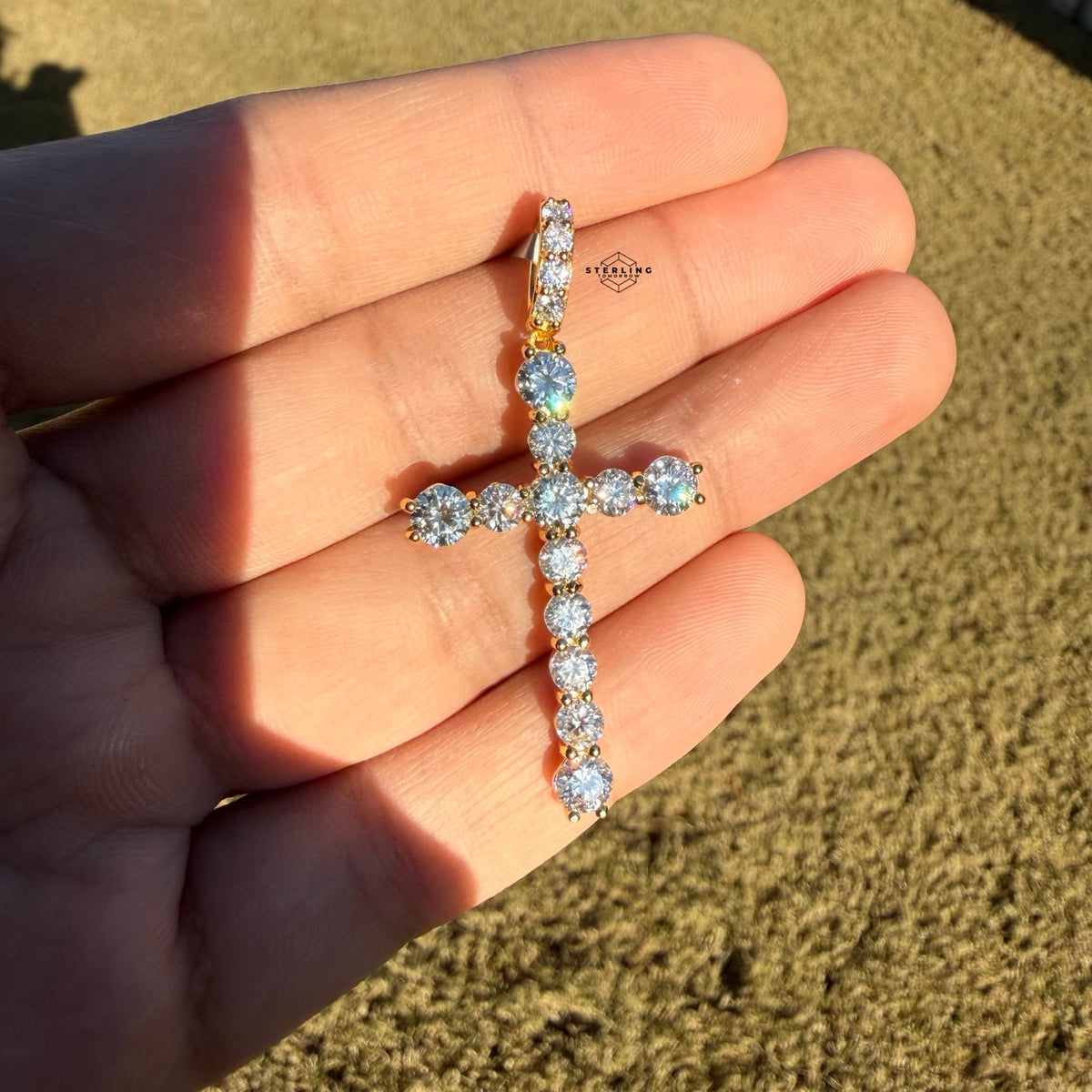 Moissanite Iced Gold Tone Cross Pendant