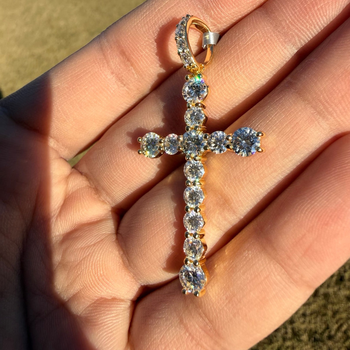 Moissanite Iced Gold Tone Cross Pendant