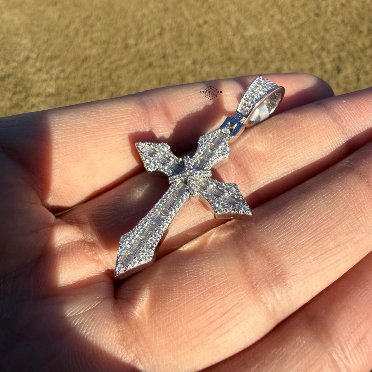 Moissanite Point Cross Pendant