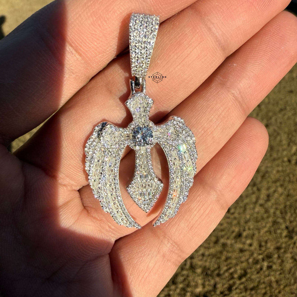 Moissanite Cross Wings Pendant