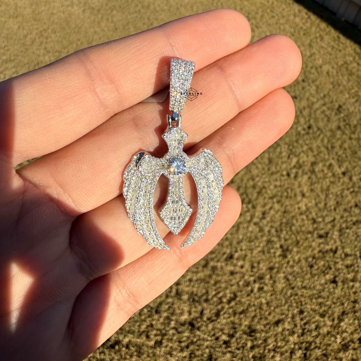 Moissanite Cross Wings Pendant