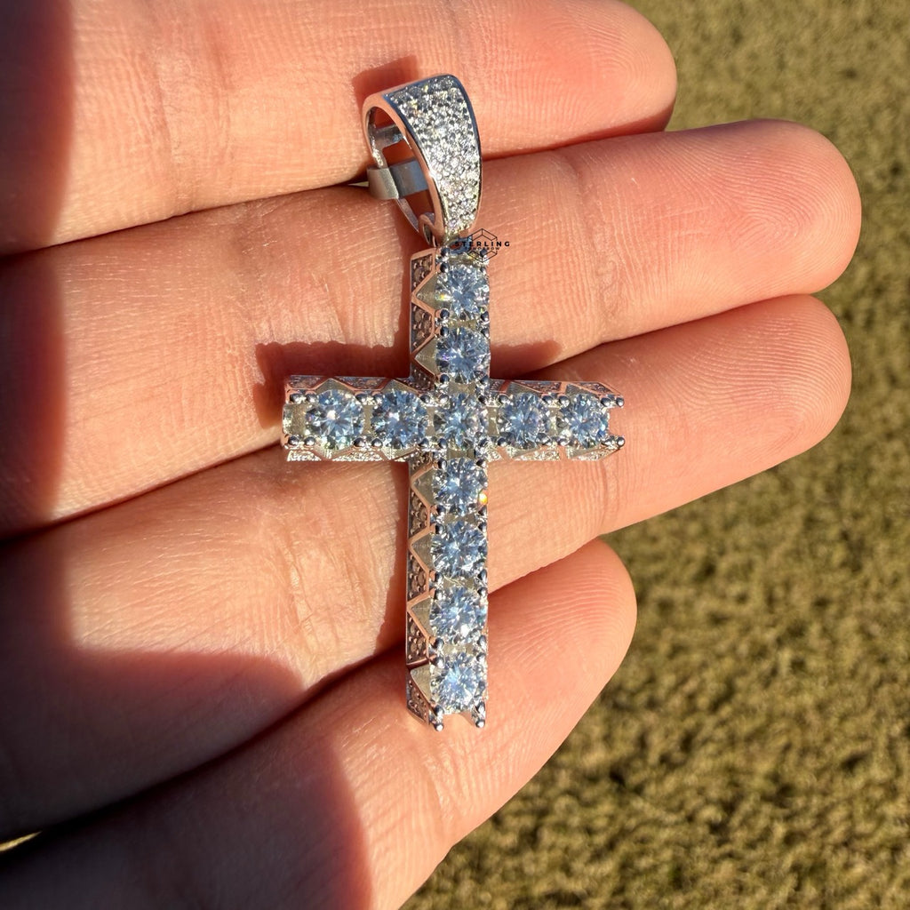 Moissanite Fully Iced Tennis Cross Pendant