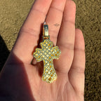 Moissanite Gothic Flared Cross 2" Pendant - Gold Tone