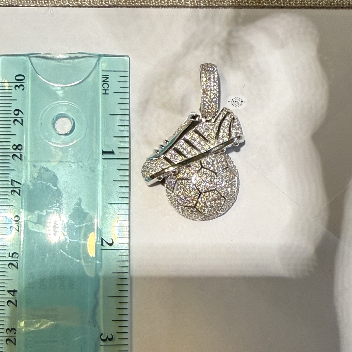 14K Gold Plated Soccer Futbol Iced Pendant