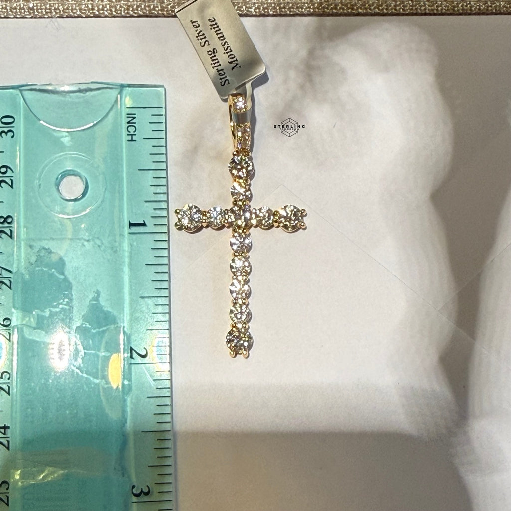 Moissanite Iced Gold Tone Cross Pendant