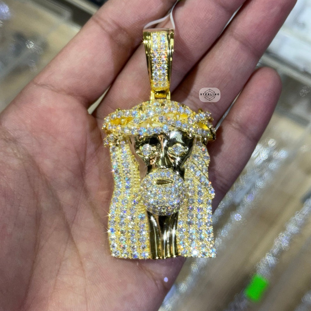 Moissanite 3" Jesus Pendant Gold Tone
