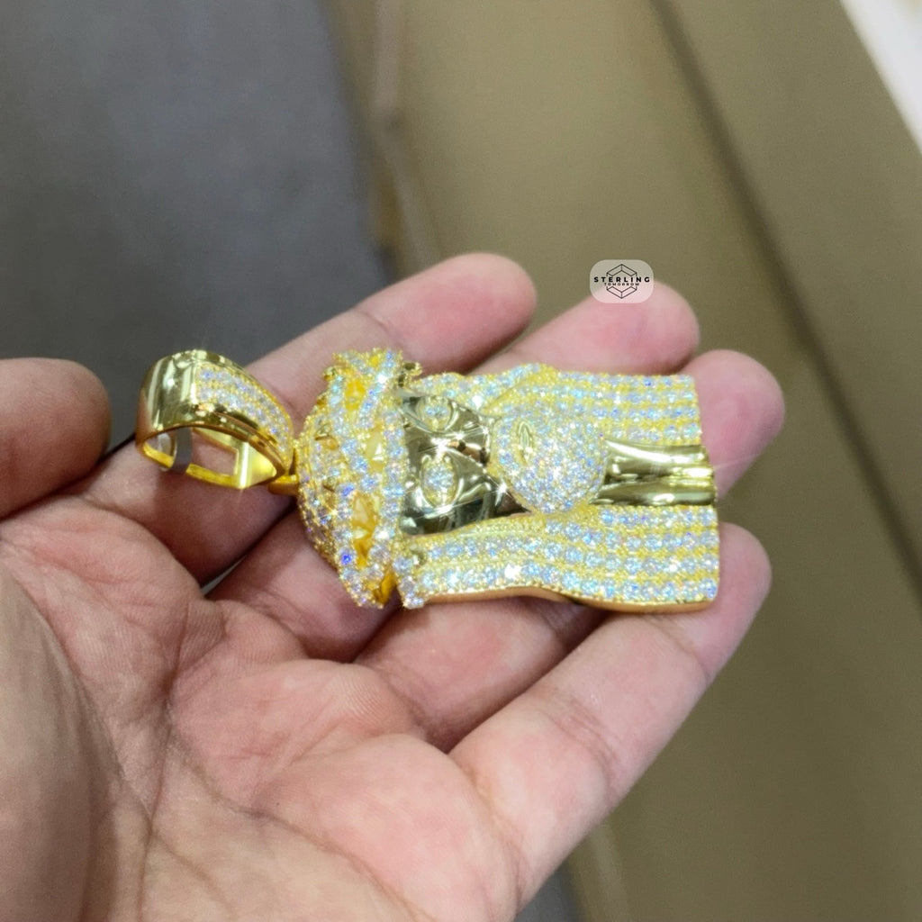 Moissanite 3" Jesus Pendant Gold Tone