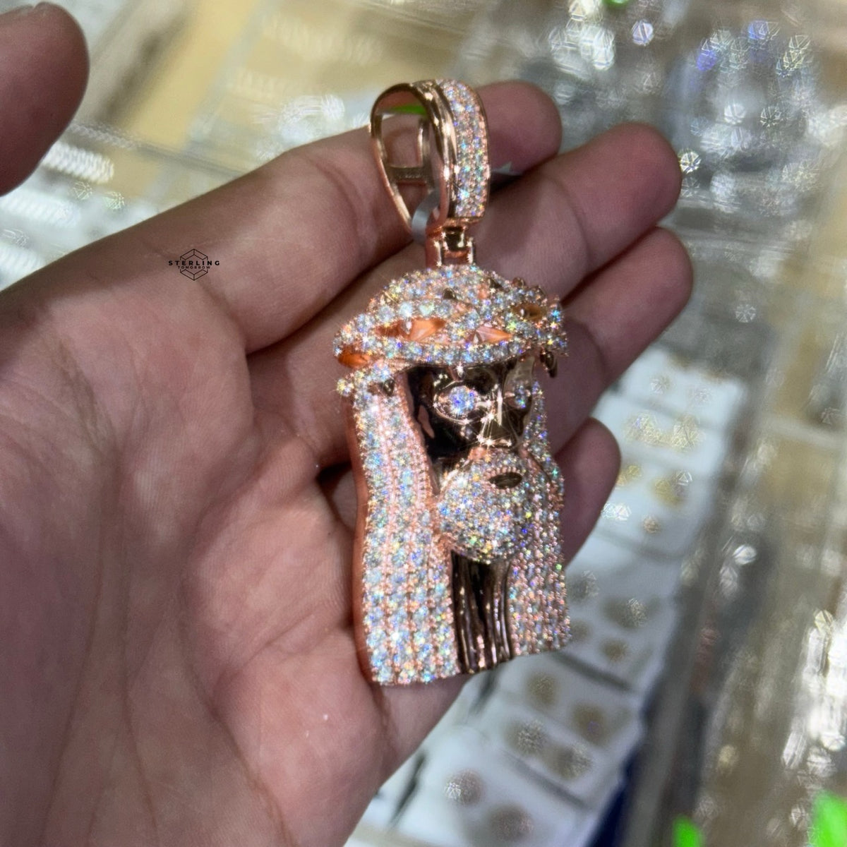Moissanite 3" Jesus Pendant Rose