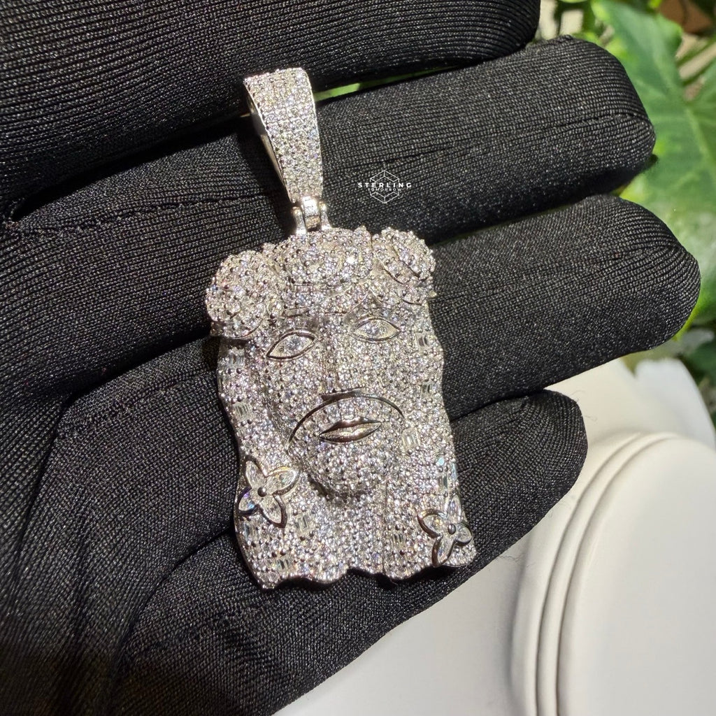 Moissanite Jesus Flower Pendant + Rope Chain
