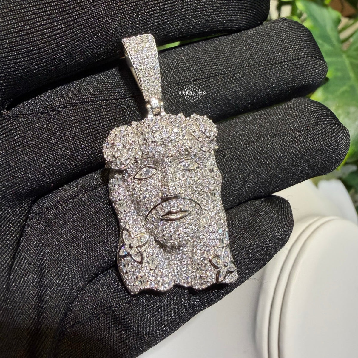 Moissanite Jesus Flower Pendant + Rope Chain