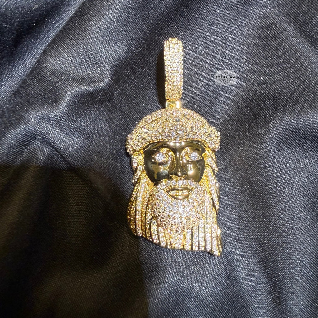 Jesus Face 14k Gold Plated Pendant + Steel Rope Chain
