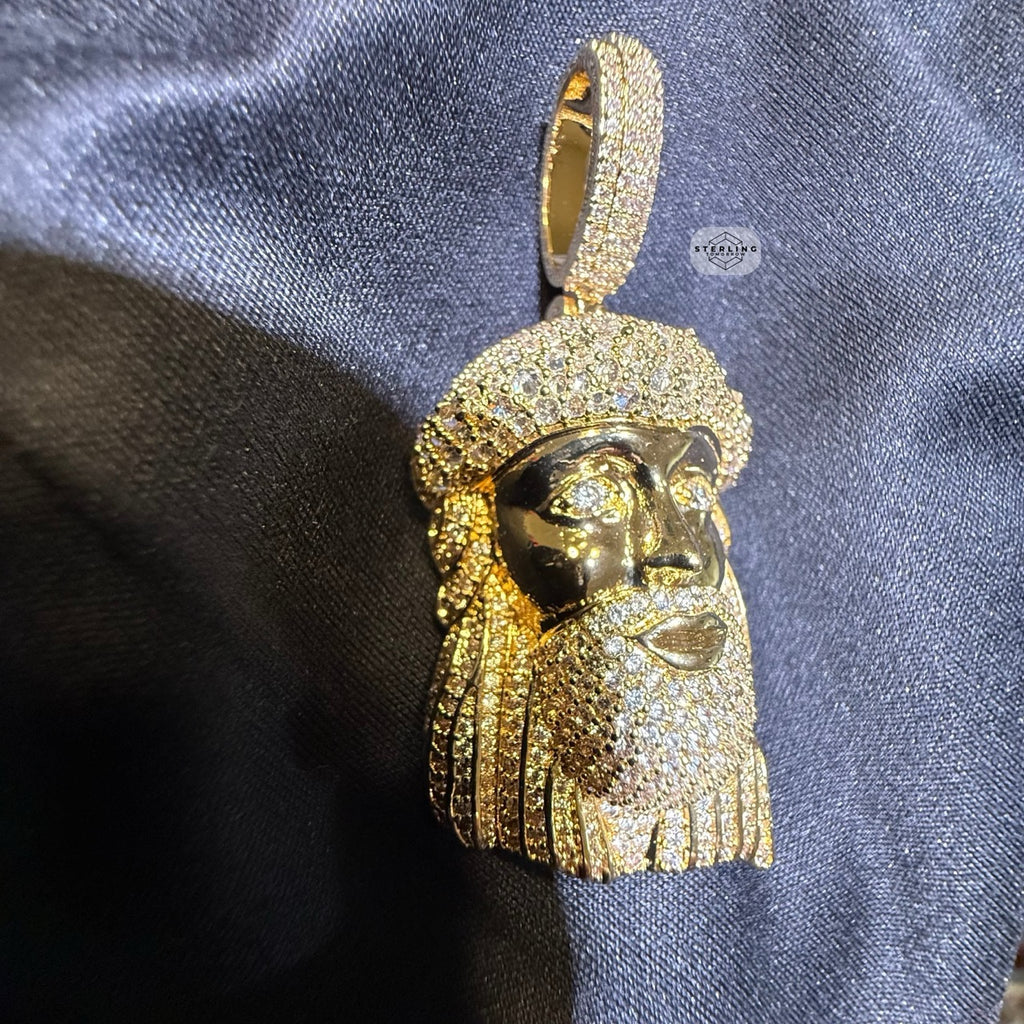Jesus Face 14k Gold Plated Pendant + Steel Rope Chain