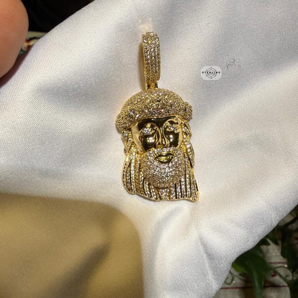 Jesus Face 14k Gold Plated Pendant + Steel Rope Chain