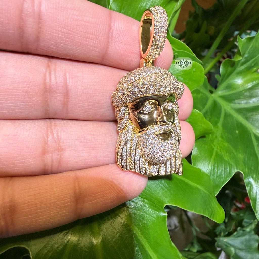 Jesus Face 14k Gold Plated Pendant + Steel Rope Chain