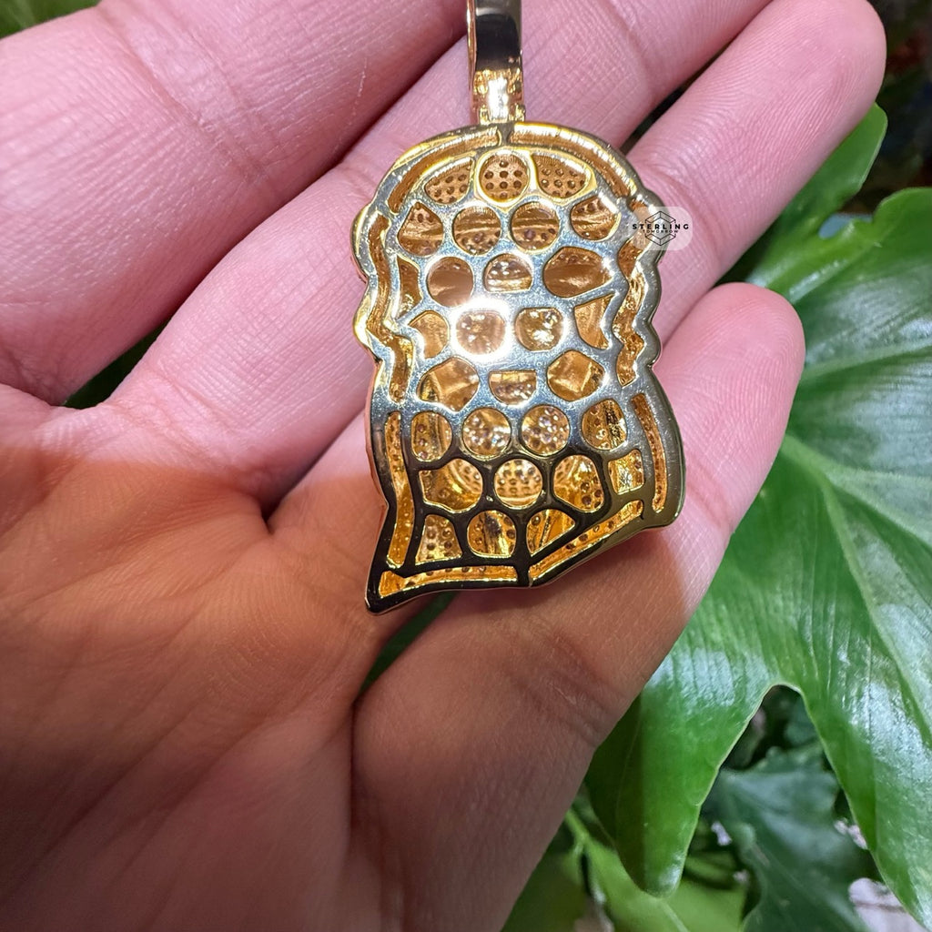 Jesus Face 14k Gold Plated Pendant + Steel Rope Chain
