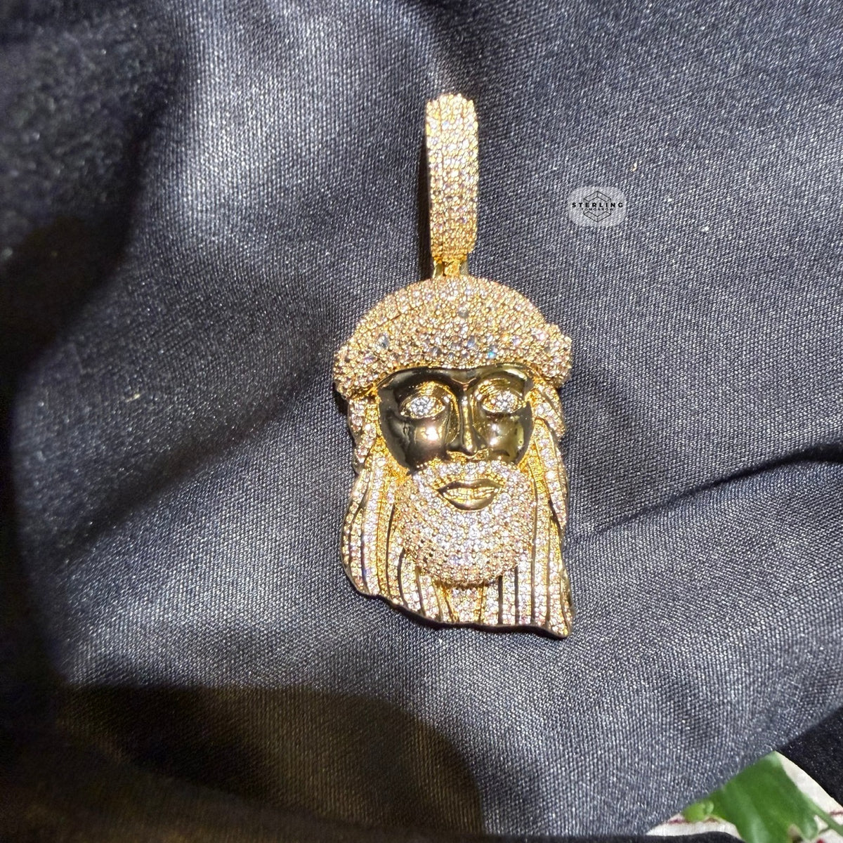 Jesus Face 14k Gold Plated Pendant + Steel Rope Chain