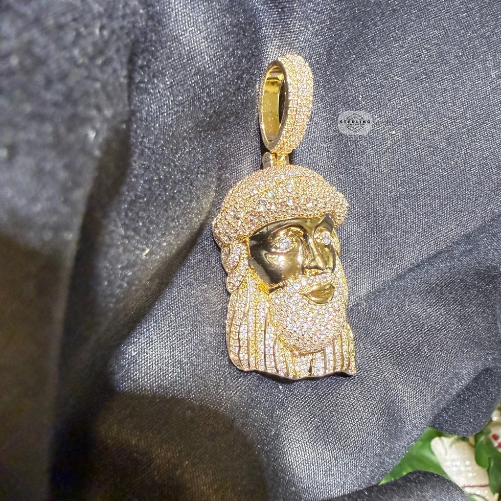 Jesus Face 14k Gold Plated Pendant + Steel Rope Chain