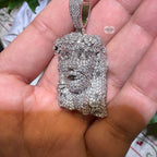 14K White Gold Finish Jesus Flower Pendant + Steel Rope Chain