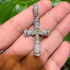 14k Gold Plated Iced Two Tone Gothic Cross Pendant