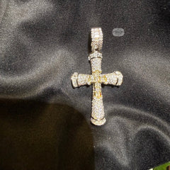 14k Gold Plated Iced Two Tone Gothic Cross Pendant