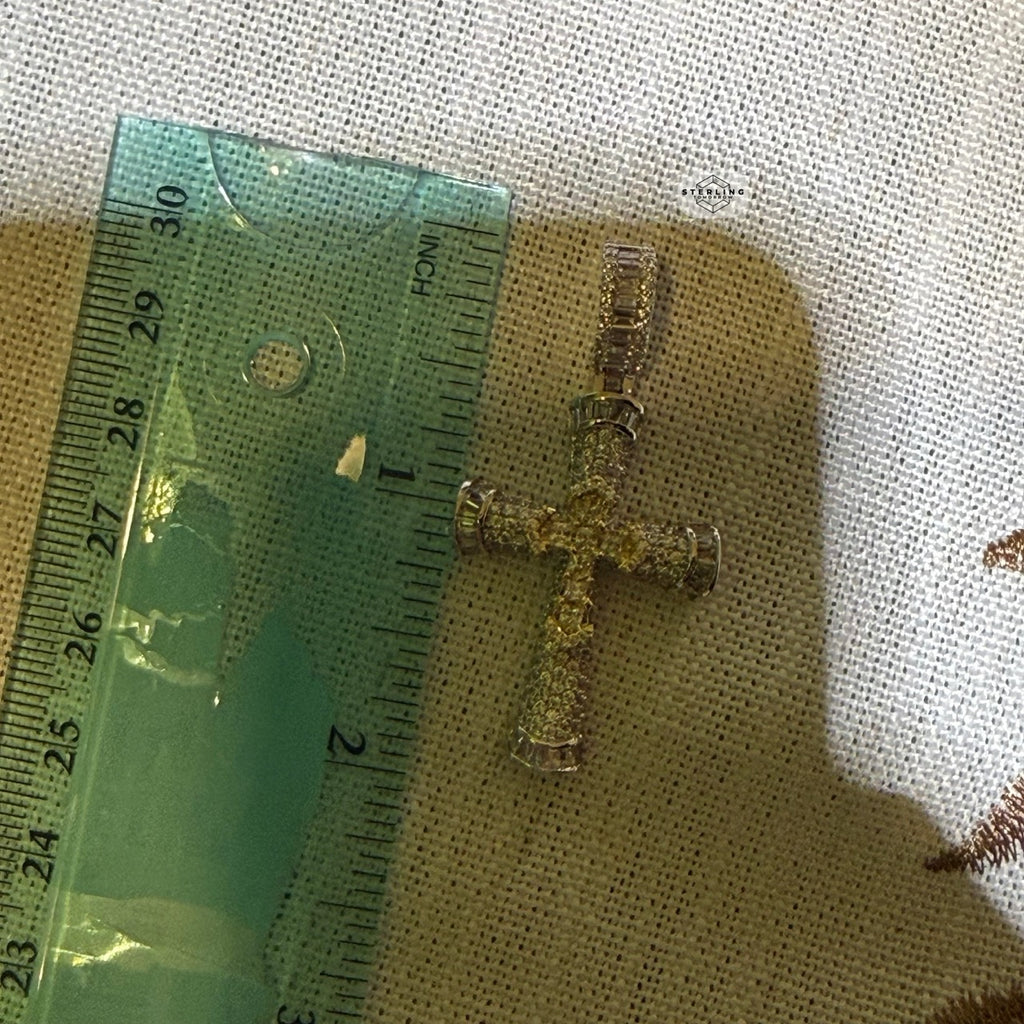 Moissanite Gothic Dual Cross Pendant - Yellow Two Tone