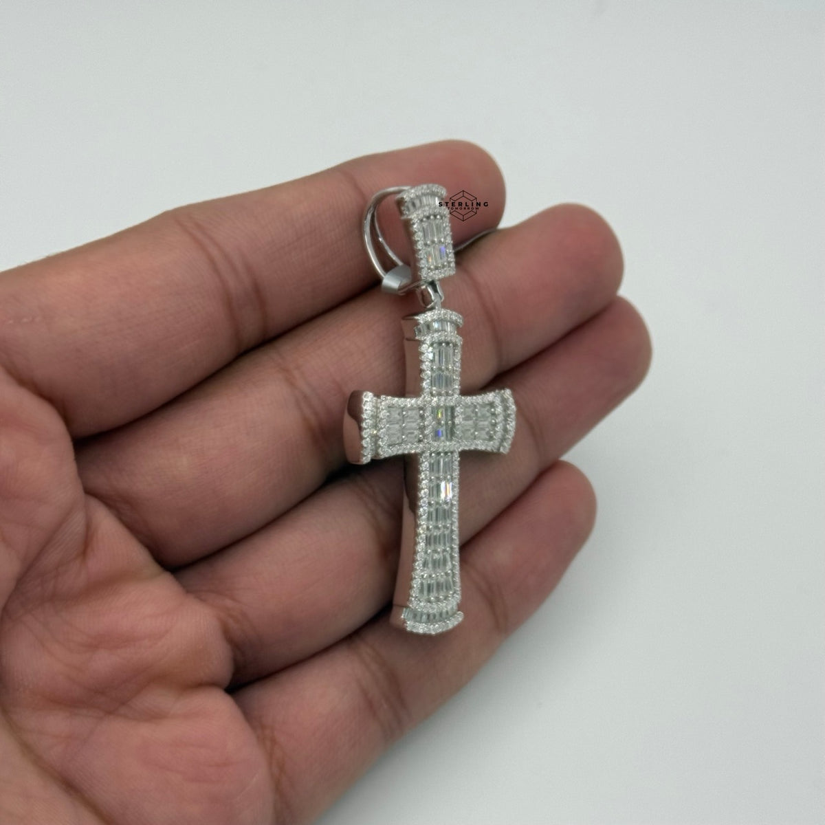 Moissanite Square Baguette Cross Pendant