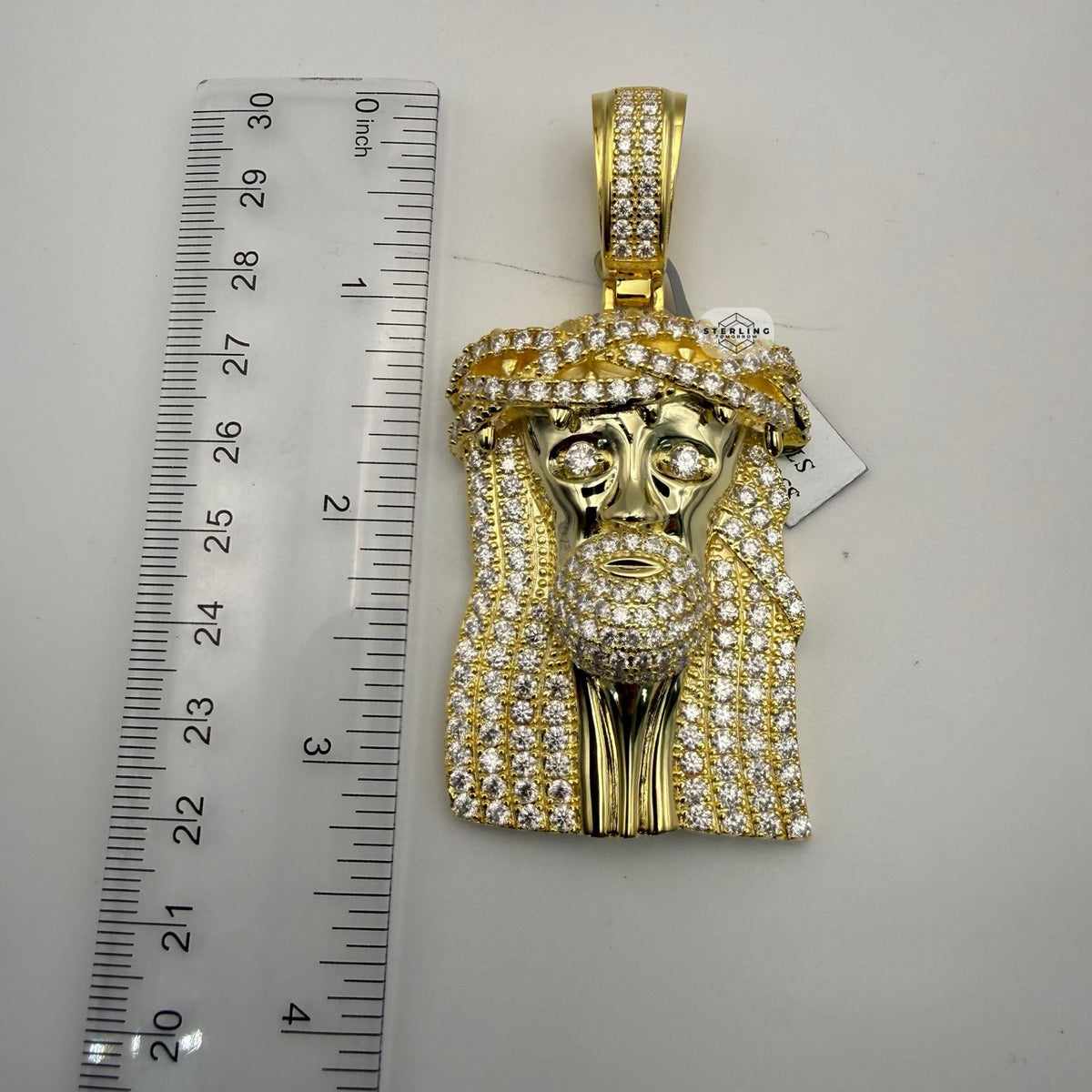 Moissanite 3" Jesus Pendant Gold Tone