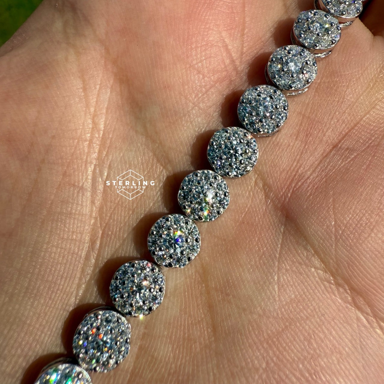 Moissanite Flower Cluster Bracelet 8"