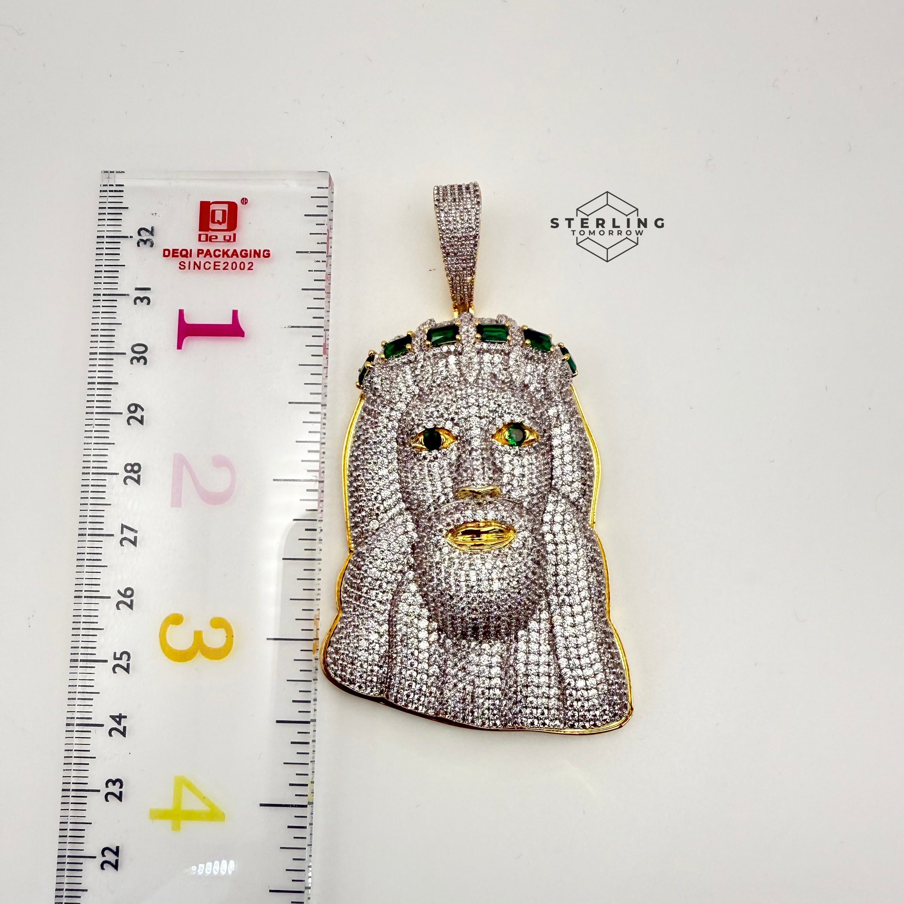 Jesus Large Green Gemstone Iced Out Pendant