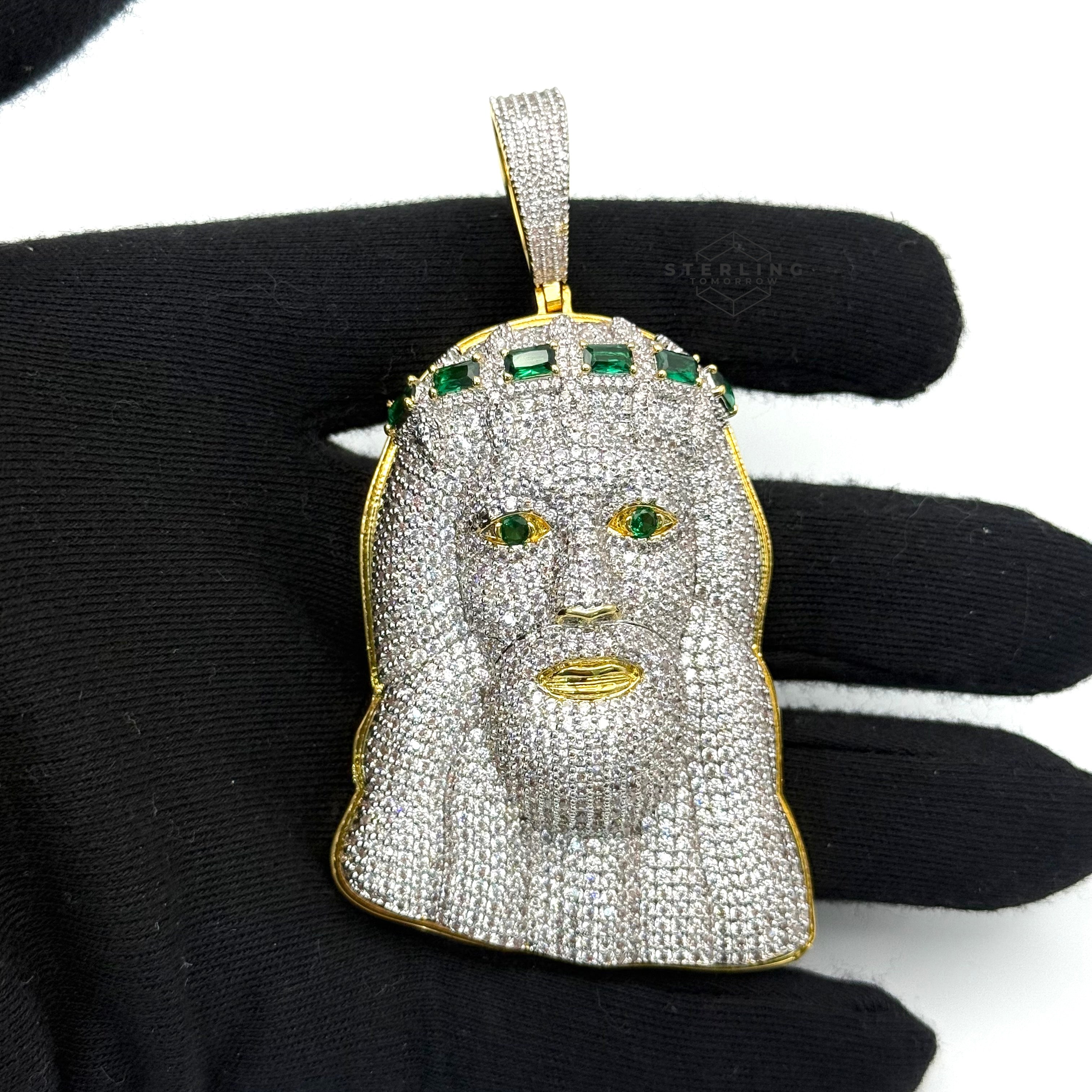 Jesus Large Green Gemstone Iced Out Pendant
