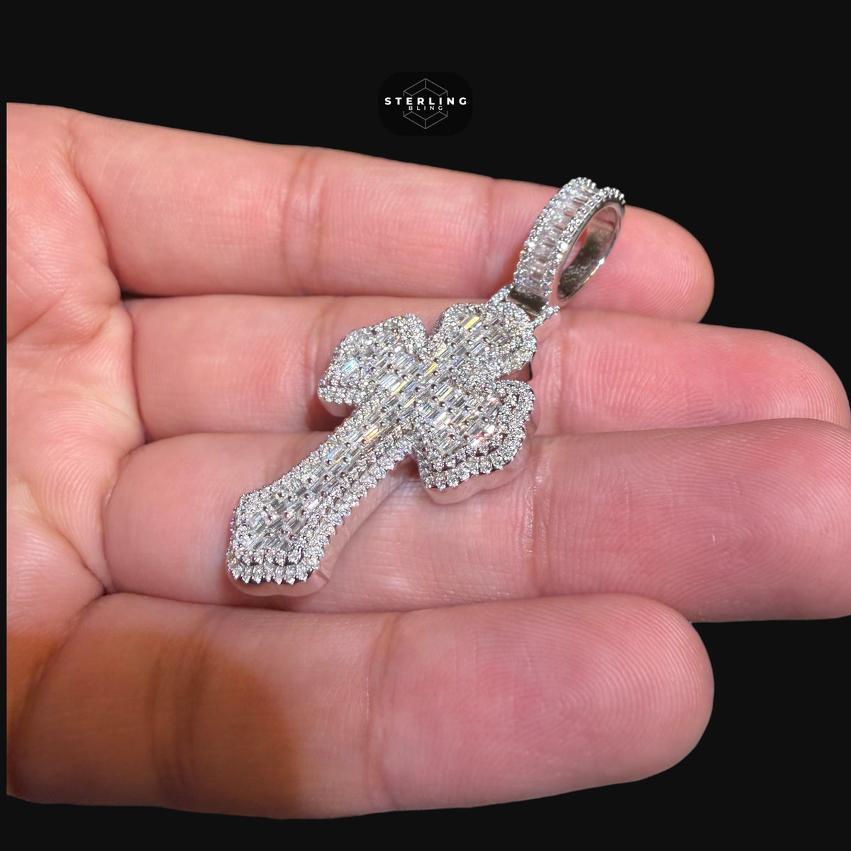 Moissanite Baguette Cross Pendant