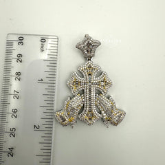 Cross with Praying Hands Yellow Two Tone Iced Out Pendant