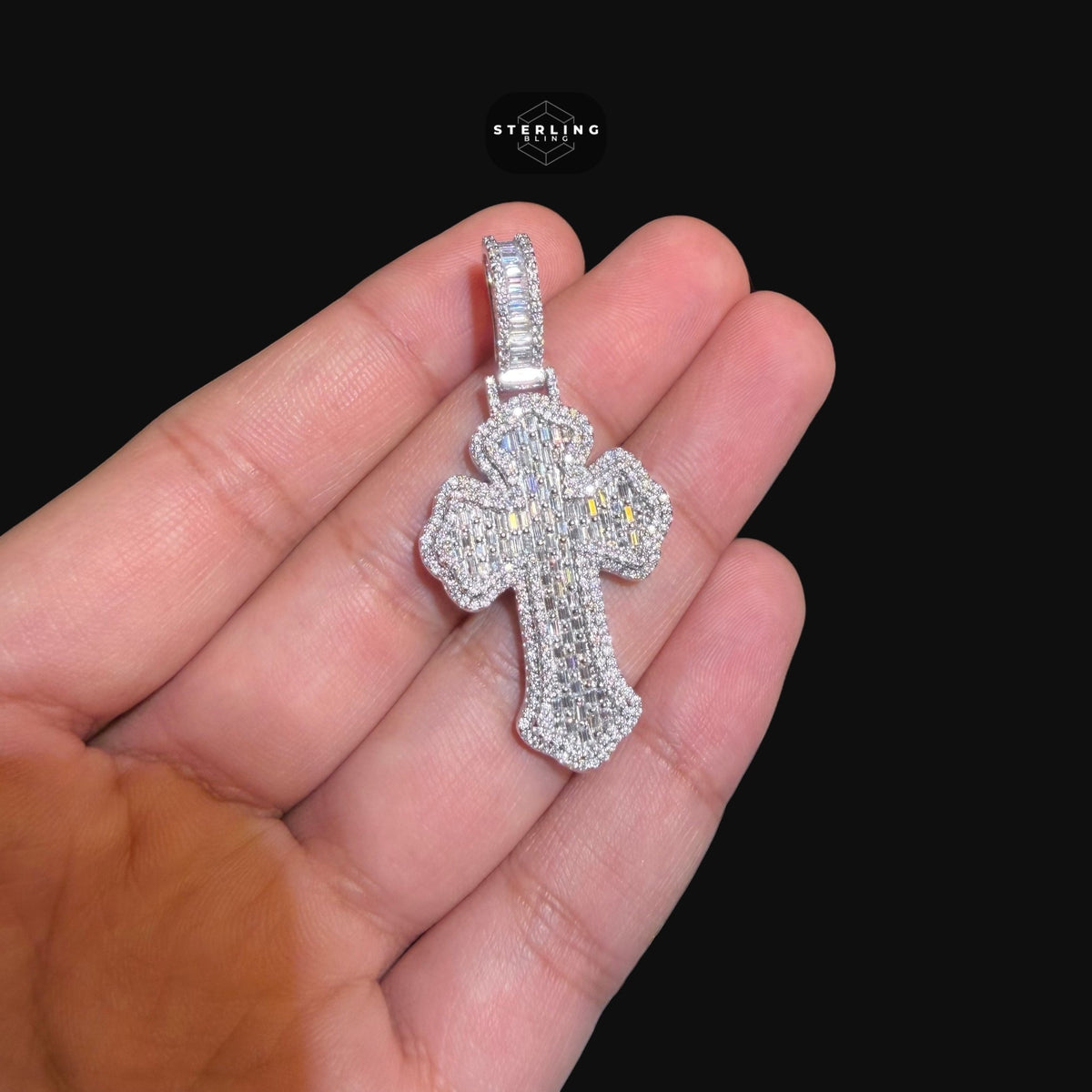 Moissanite Baguette Cross Pendant