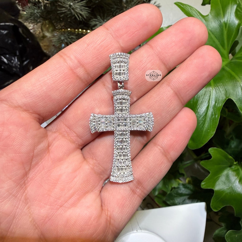Moissanite Square Baguette Cross Pendant