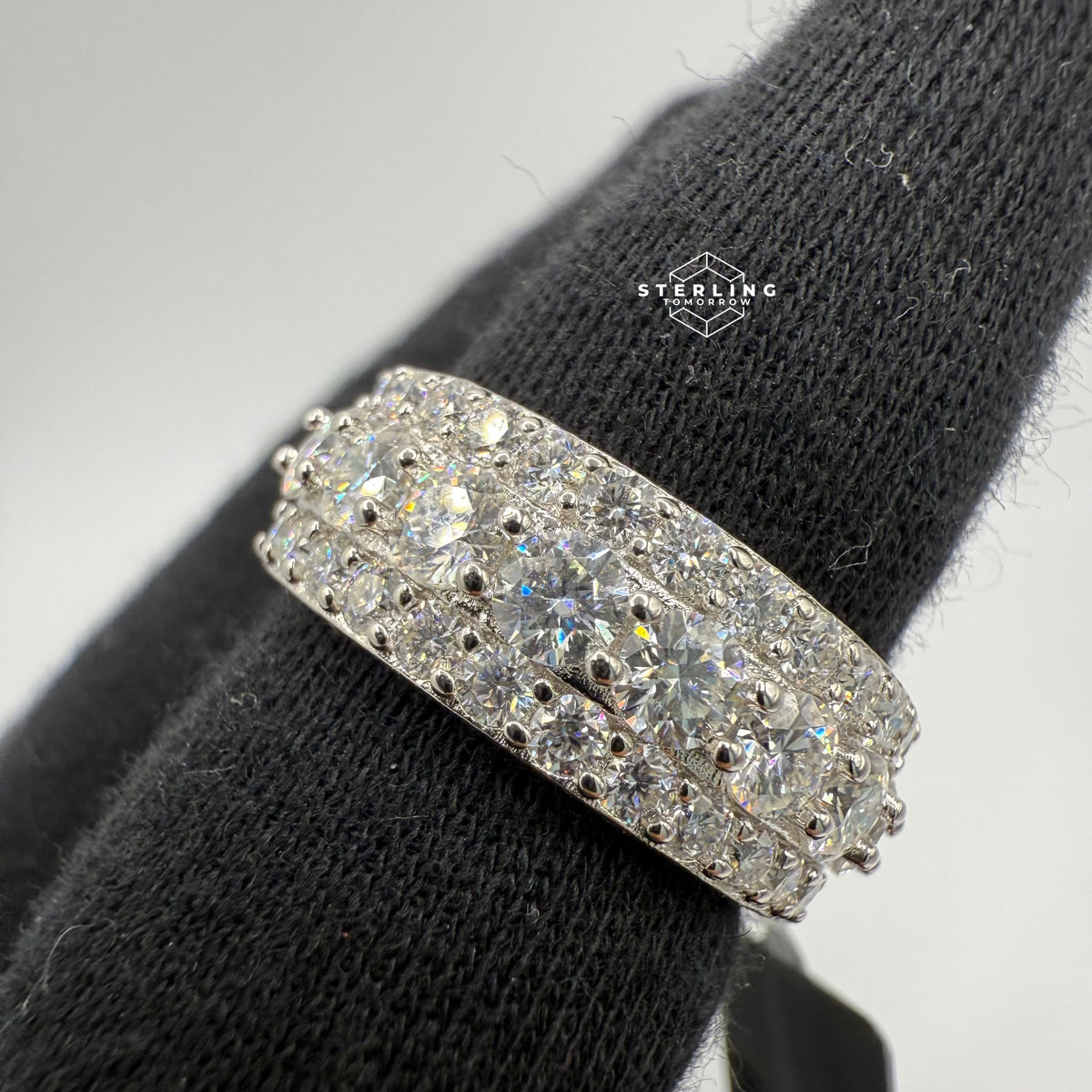 Moissanite Eternity 3 Row Ring Size 8
