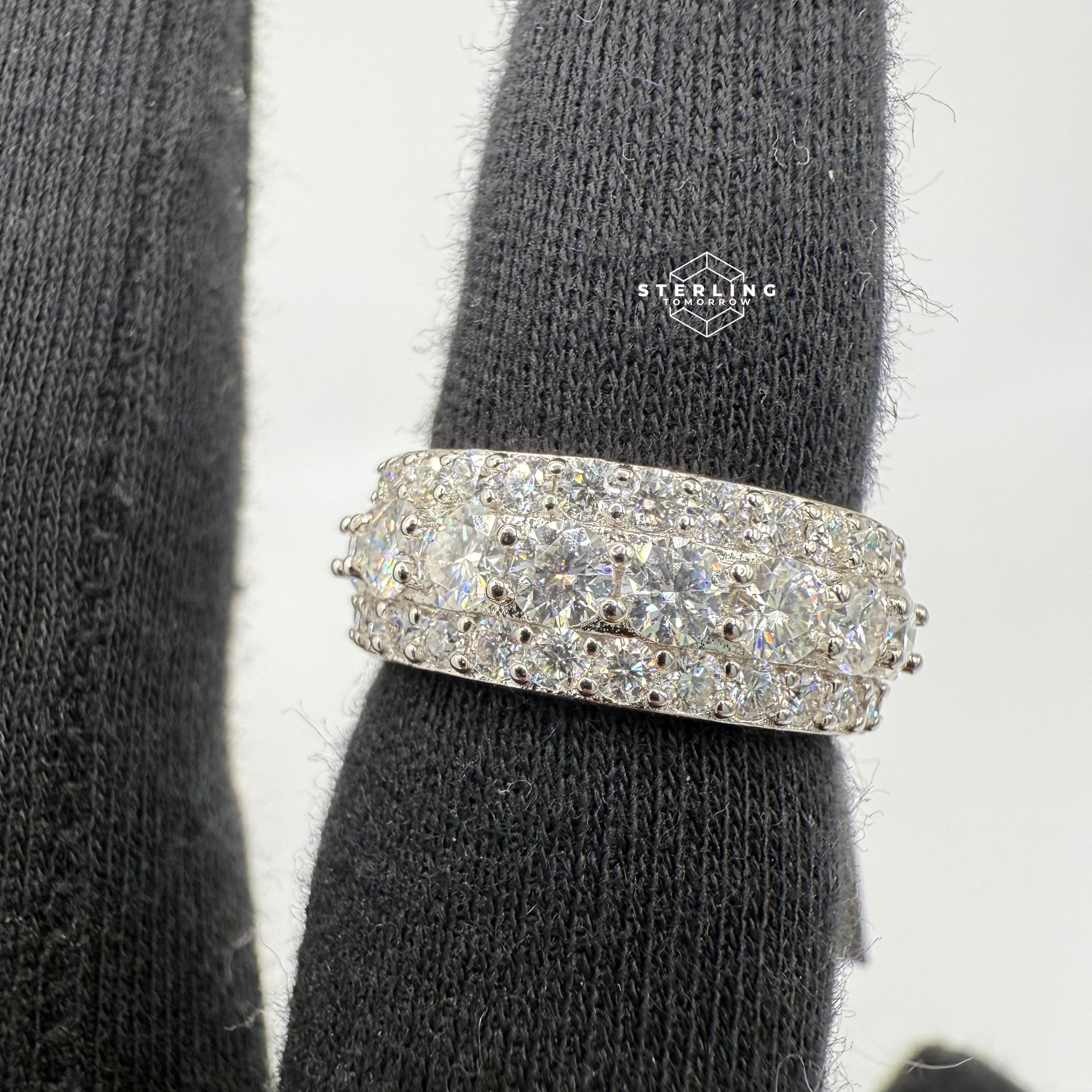 Moissanite Eternity 3 Row Ring Size 8