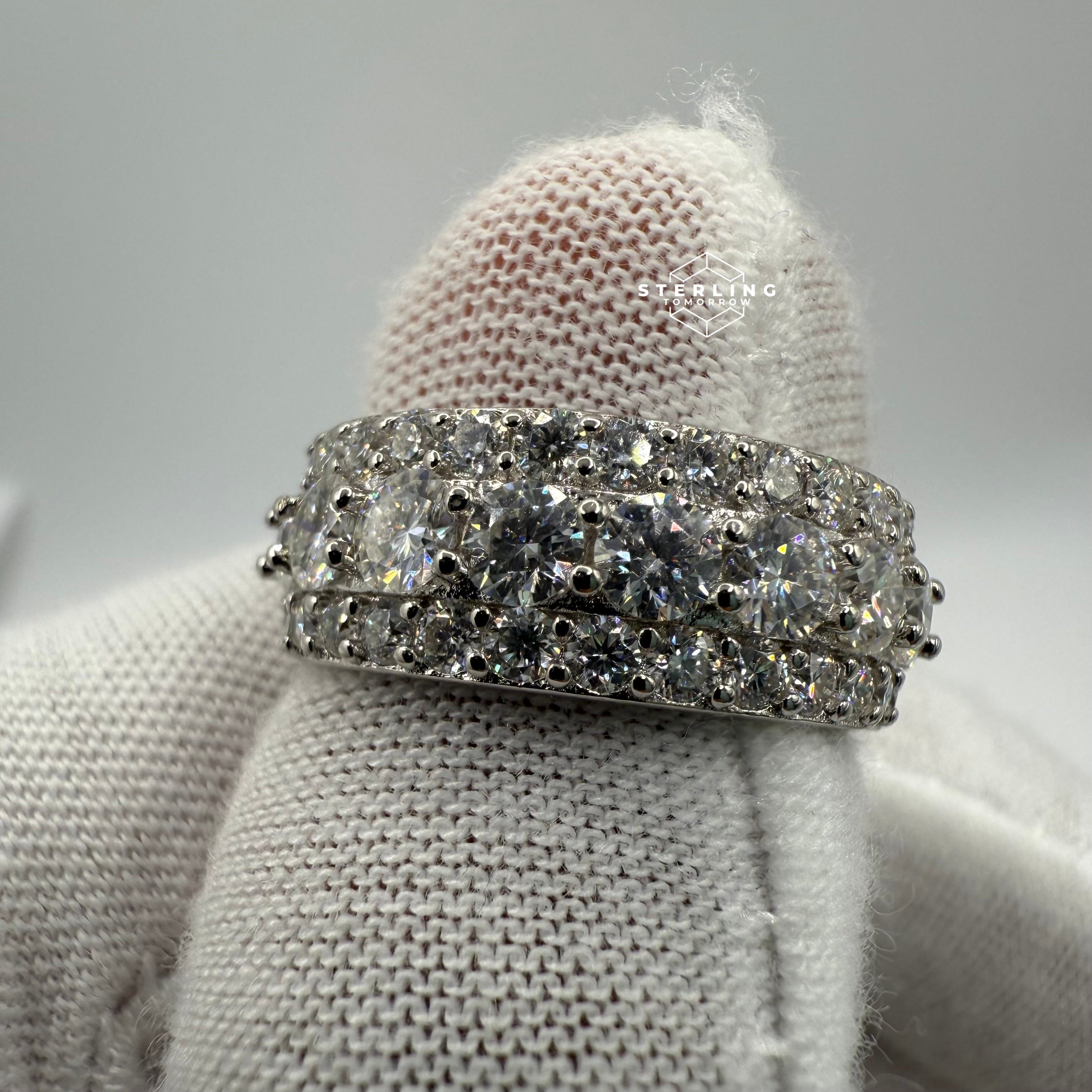 Moissanite Eternity 3 Row Ring Size 8
