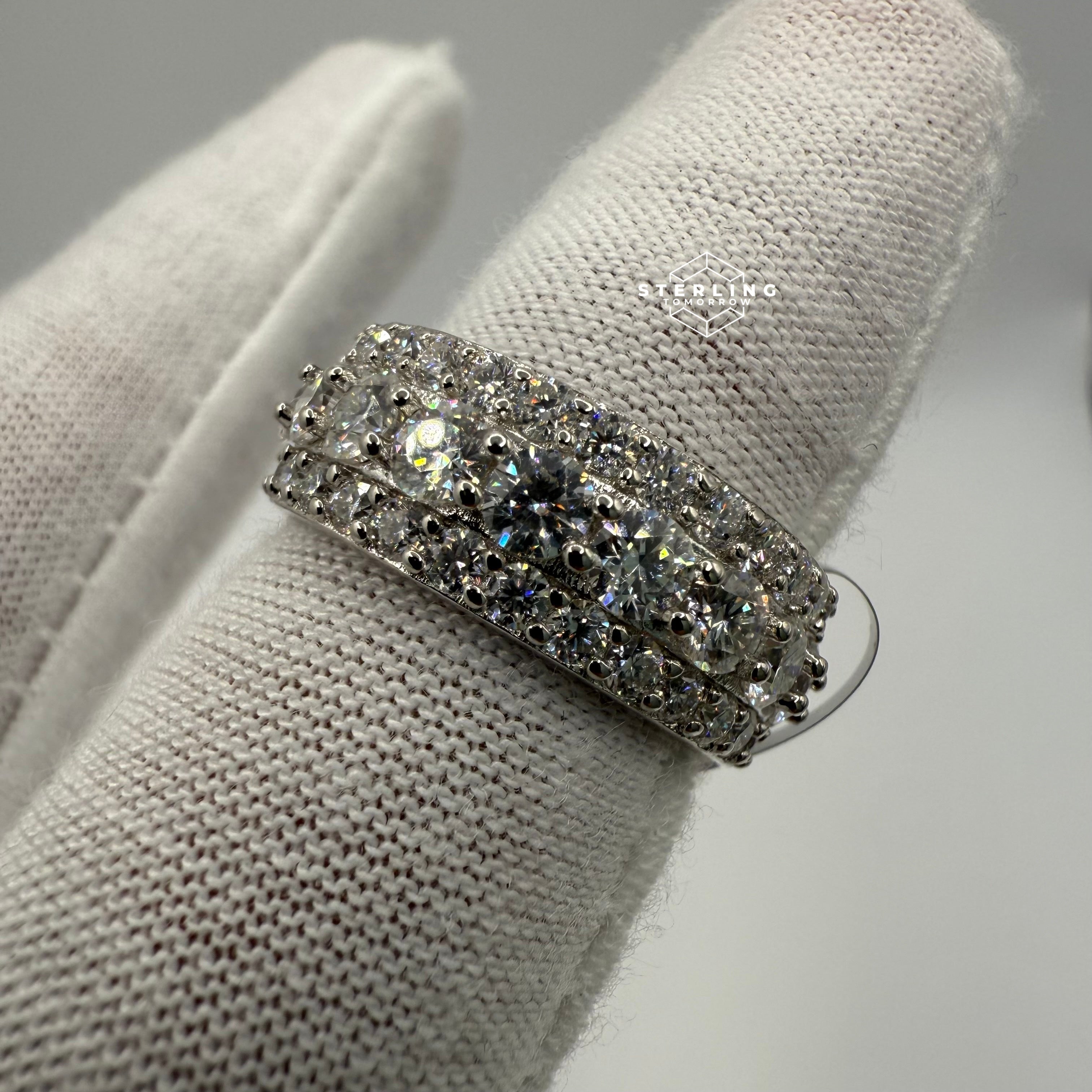 Moissanite Eternity 3 Row Ring Size 8