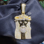 Moissanite 3" Jesus Pendant Gold Tone