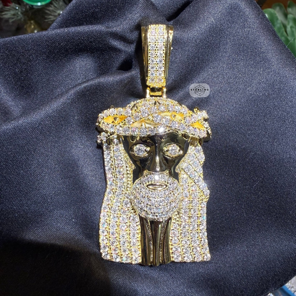 Moissanite 3" Jesus Pendant Gold Tone