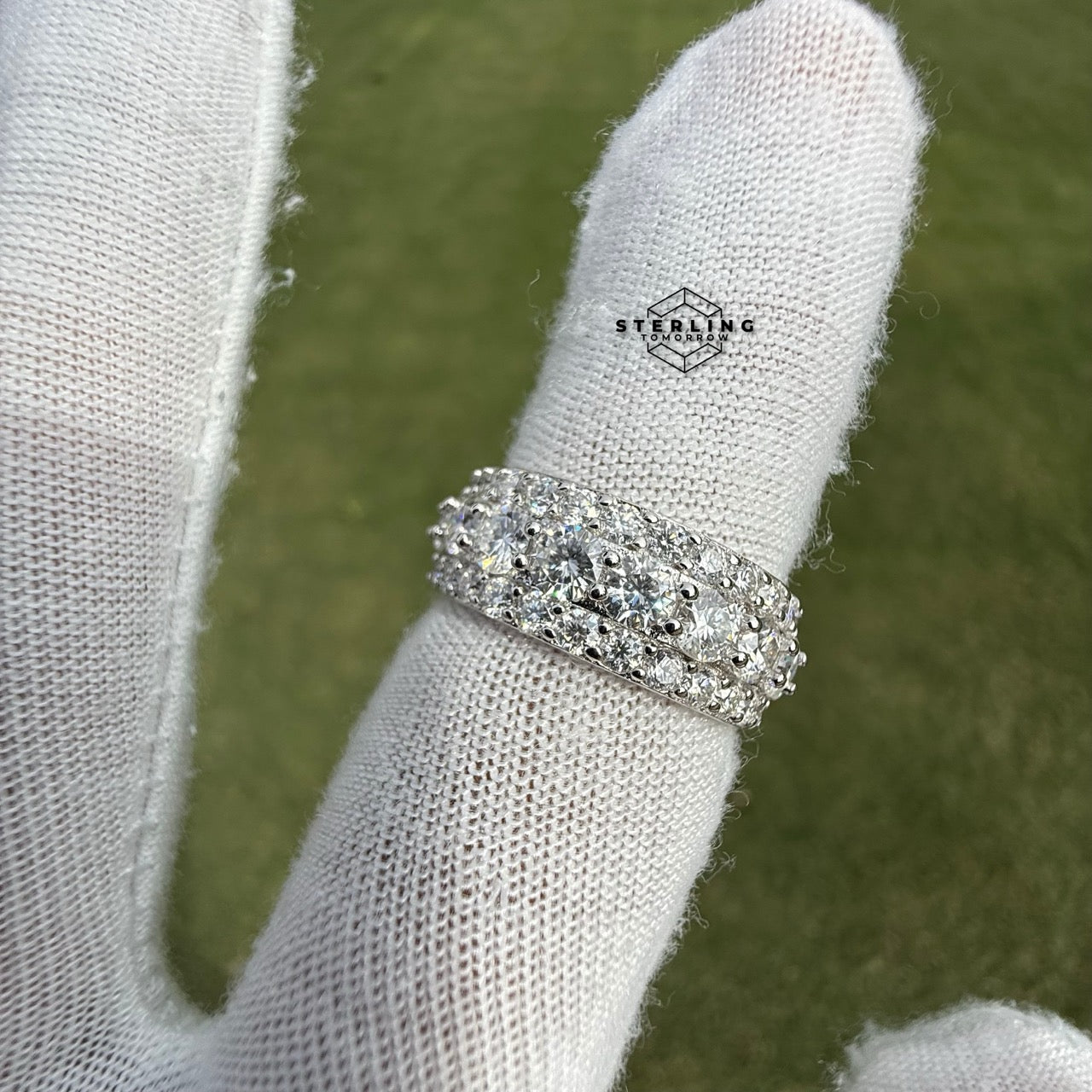 Moissanite Eternity 3 Row Ring Size 8